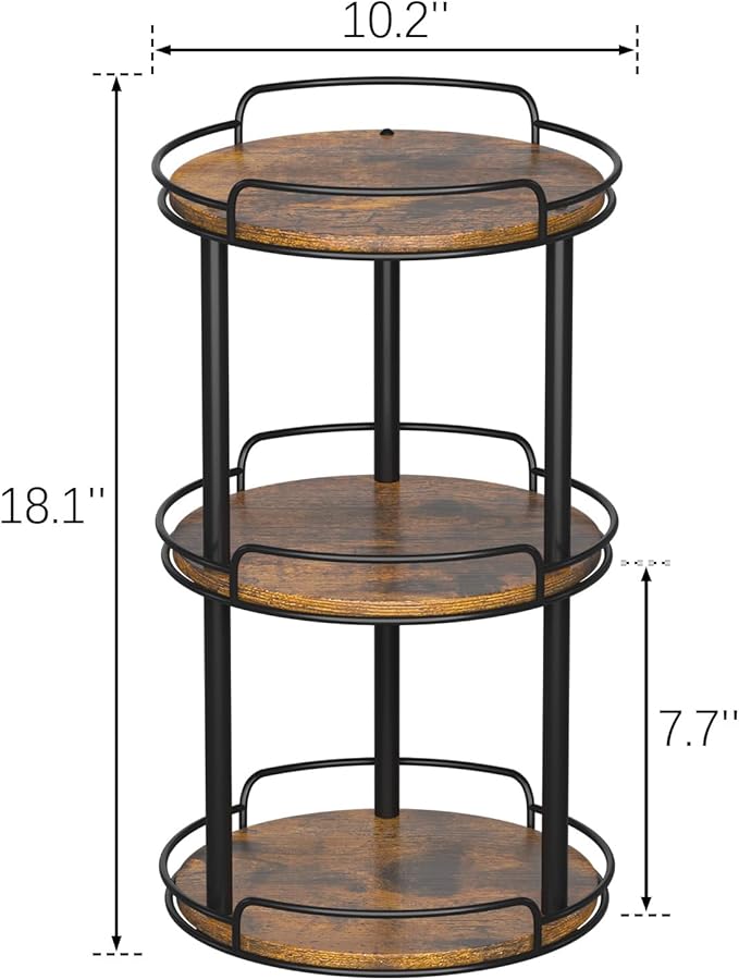 LAMU 10.2'' Wood Lazy Susan Turntable Organizer for Cabinet, 3 Tier Lazy Susan Spice Rack Organizer for Kitchen, Table Top, Countertop, Pantry, Bathroom