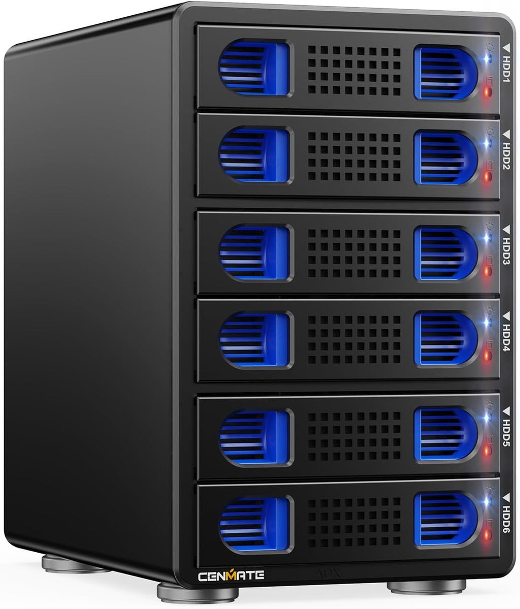 6 Bay Hard Drive Enclosure with Cooling Fan for 2.5“/3.5" SATA HDD/SSD with USB A/C 3.2 Gen 2, Support Hot Swappable, Daisy Chain Expansion, Tool-Free HDD Enclosure, DAS(NO RAID/NAS)