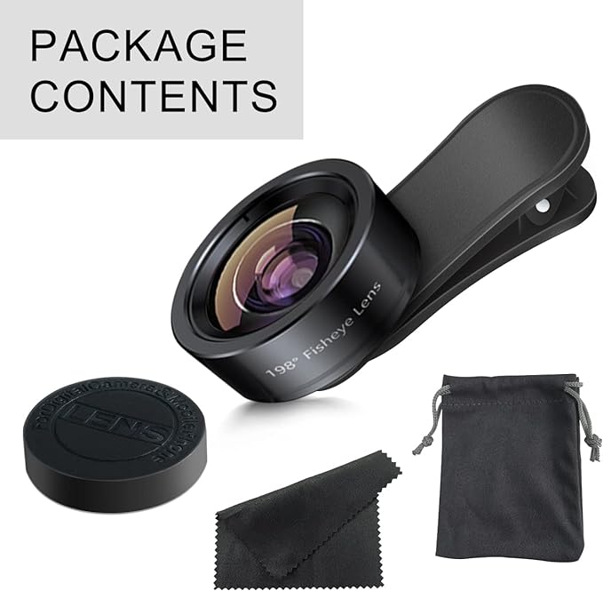 KEYWING Fisheye Lens 198° Fish Eye Phone Camera Lens Kit for iPhone Fish Bowl Camera Lens Attachments for iPhone 7 8 x xr 11 12 13 pro max Samsung Smartphone Black
