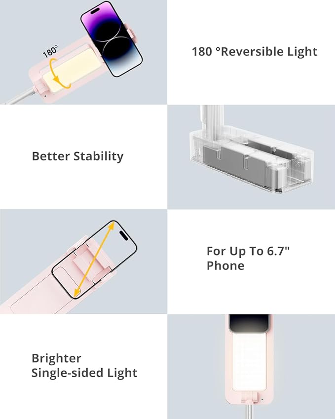 Phone Stand for Recording, Overhead Phone Mount with Light, Selfie Stand,Portable,Extendable,360° Rotate,Adjustable,Wireless Remote,Rechargeable, for 3.5-6.9" Phones, Live Streaming