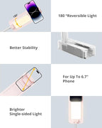 Phone Stand for Recording, Overhead Phone Mount with Light, Selfie Stand,Portable,Extendable,360° Rotate,Adjustable,Wireless Remote,Rechargeable, for 3.5-6.9" Phones, Live Streaming