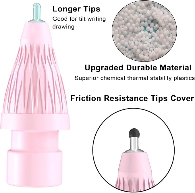 Upgraded Pencil Tips fits for Apple 2nd 1st Gen USB-C iPad Pro Pencil,No Wear Out Fine Point Apple Pen Tip &Noiseless Friction Nib Covers Set, Make iPencil 1 / Pencil 2 Work Like a Charm,Pink