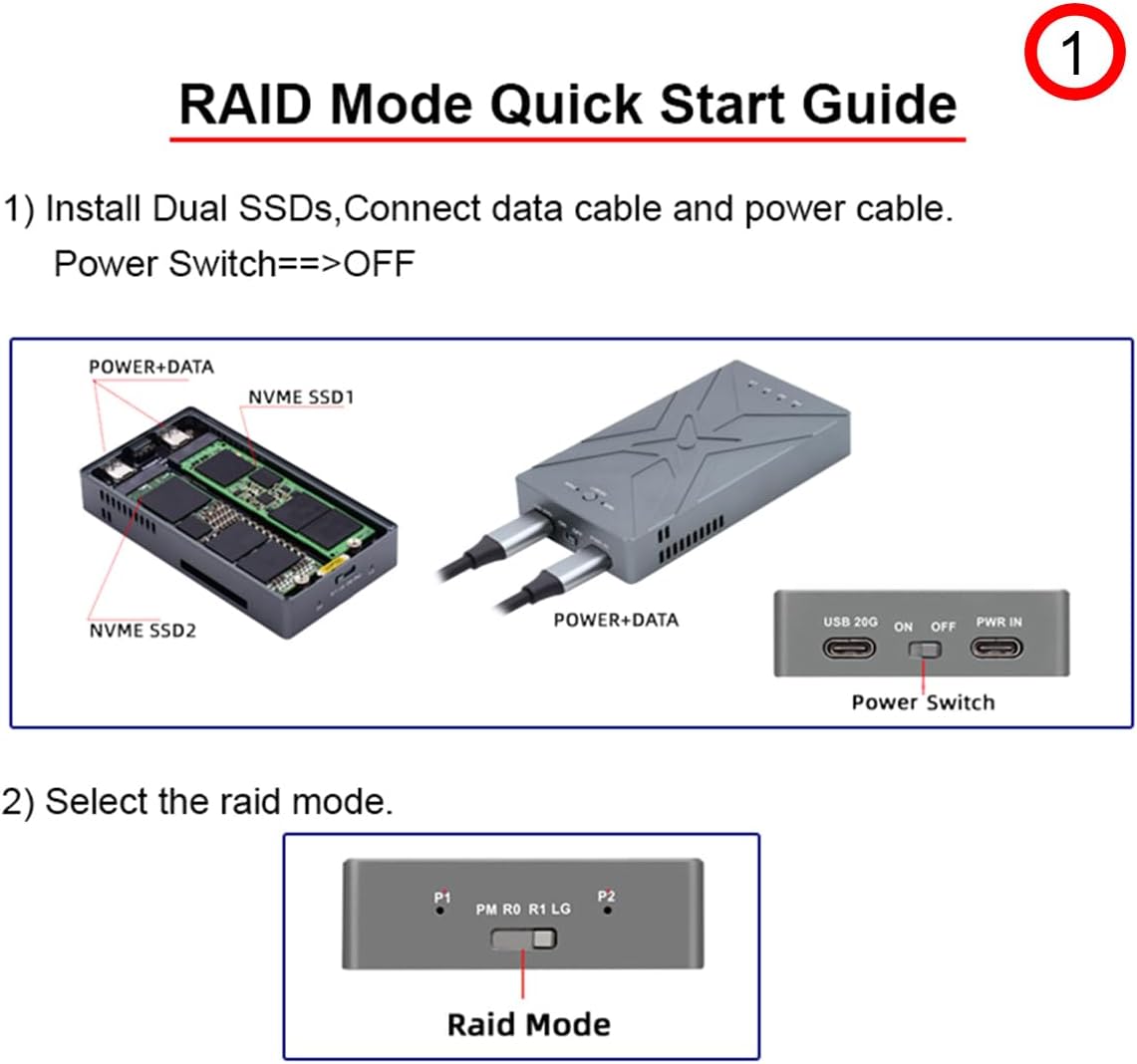 CY USB4.0 20Gbps Dual NVME M.2 NGFF M-Key to USB-C Type-C Raid0 Raid1 JBOD Big Enclosure with Fan Raid0 Hyper Adapter