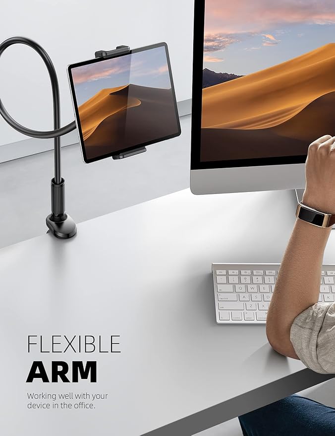 Lamicall Gooseneck Tablet Mount Holder for Bed - Flexible Tablet Arm Clamp for Bed Compatible with Pad Mini 7.9, Air 9.7, Pro 10.5, Kindle, Switch, Galaxy Tabs, More 4.7-11" Device - Black