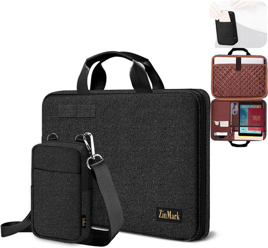 Laptop Case 15.6 Inch Briefcase Military-Grade Protection with Detachable Belt Bag, Compatible All Model of 15-16 Inch MacBook Pro and Most Popular 15.6 Inch Notebooks Chromebooks (Black)