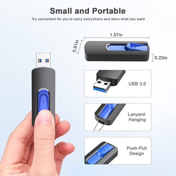 JUANWE 32GB Flash Drive 3.0 USB 5 Pack Thumb Drive Retractable Slide Memory Sticks for Computers Bulk USB Jump Drive Data Storage Pen Drive Blue