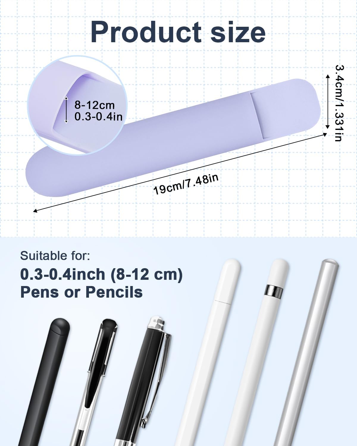 eZAKKA Silicone Pencil Holder For Most Pens,Pencils, 7.8 inch Self-Adhesive Stick To Notebooks,Diary, Desks,Tablet, Purple, 1 Pack