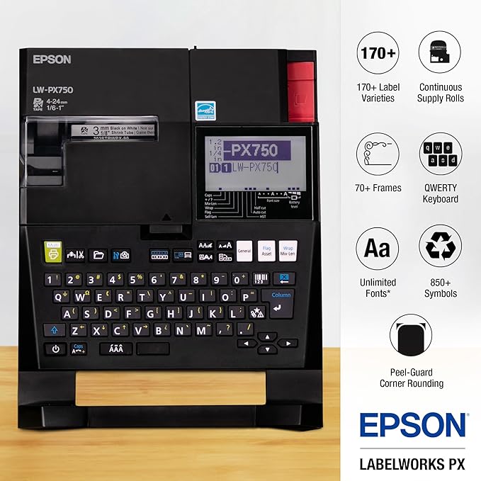 LABELWORKS Epson LW-PX750PCD Industrial Label Maker Kit - Complete Kit with Accessories, Compatible with Large Variety of Tape Types, Portable Handheld Label Printer