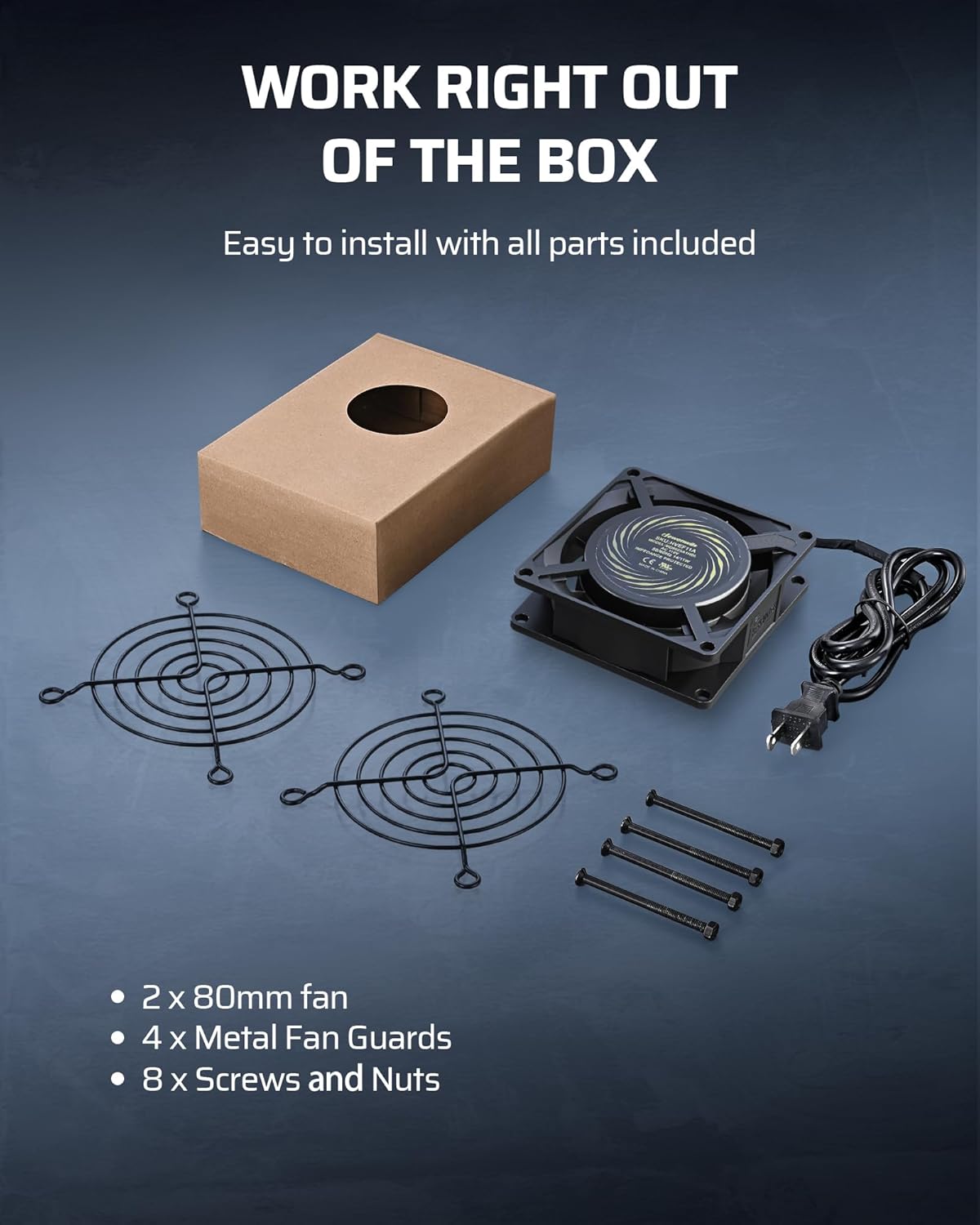 DEWENWILS 2 Pack 120V AC Fan, Waterproof Exhaust Fan 80mm, 14W 2470RPM 21CFM, DIY Cooling Fan for Refrigerator, Computer Case, Compressor Engine, Generator, UL Listed