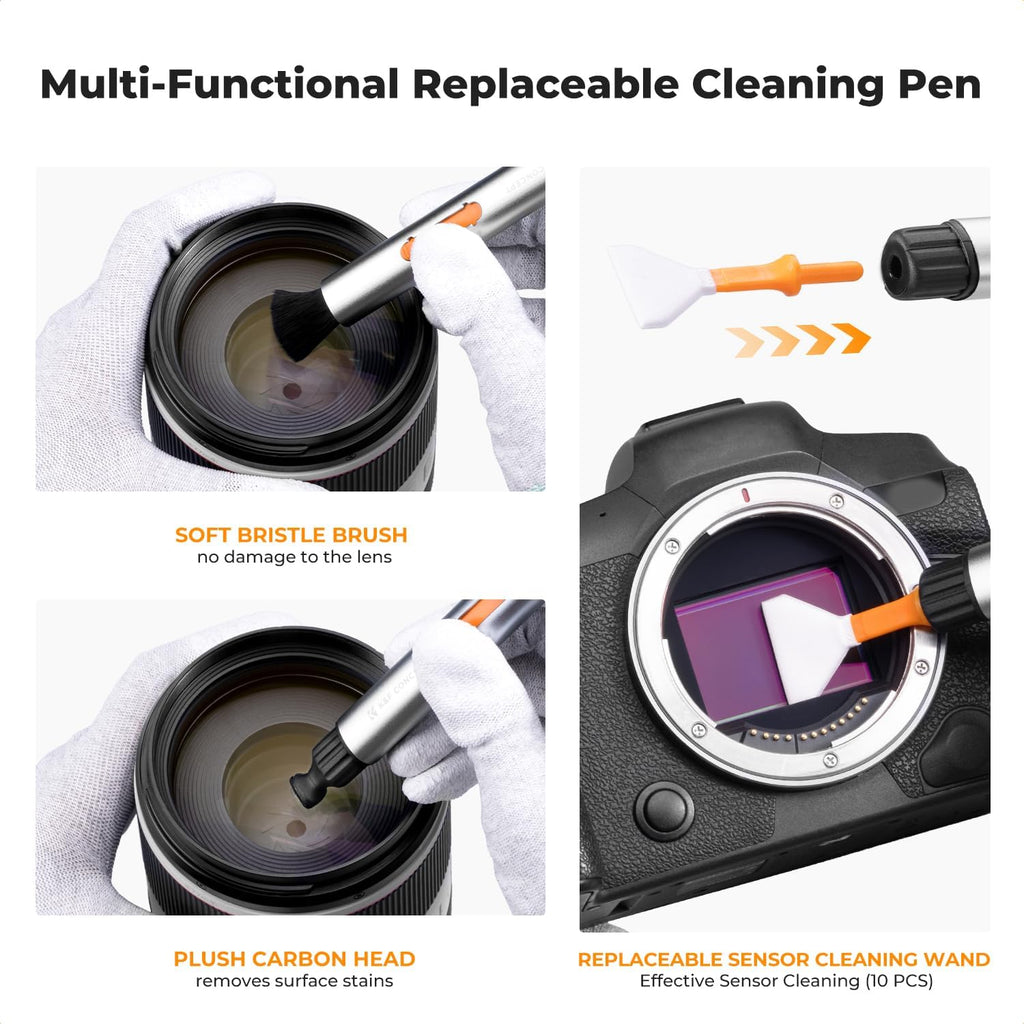 K&F CONCEPT 32-in-1 Camera Lens Cleaning Kit for DSLR Camera Lens Filter with Cleaning Pen+Air Blower+Cleaning Cloth*2+Full-Frame Swab*10+Cleaning Wipes*10+Vacuum Cleaning Cloth*6+Anti-Static Gloves
