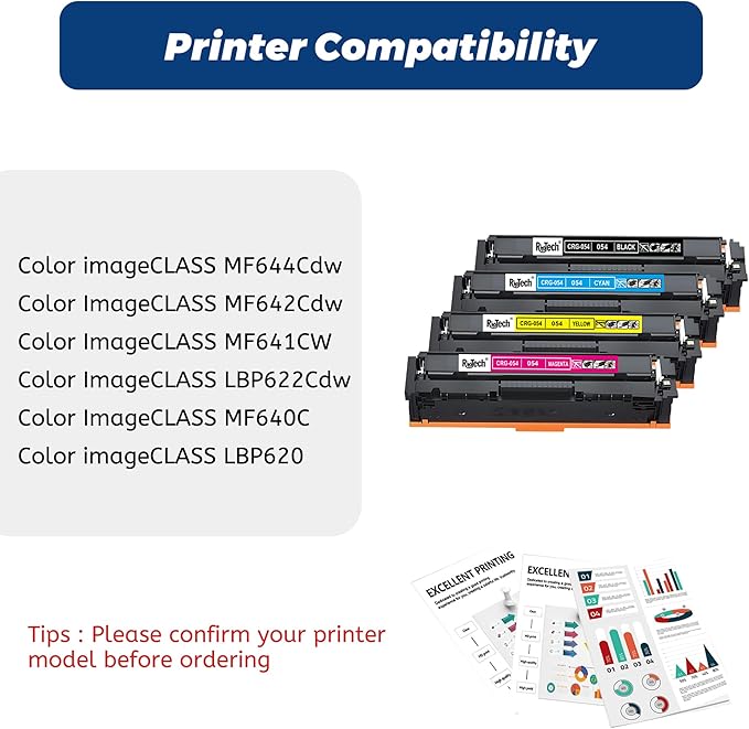 054 MF642cdw Toner Cartridge,Replacement for Canon 054H CRG-054 for Color imageCLASS MF644Cdw MF642Cdw LBP622Cdw MF641Cw Printer,No Fading,No Streak,Black Cyan Yellow Magenta 4 Pack