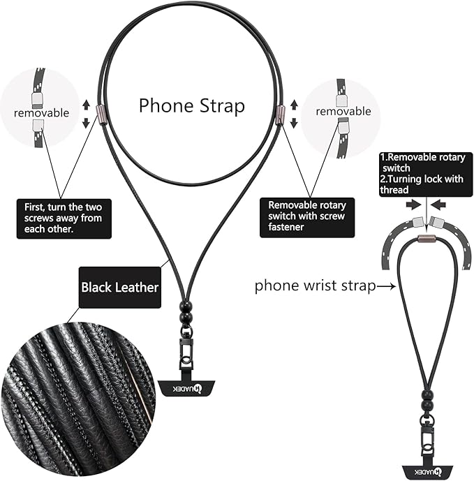 cell phone lanyard Detachable Phone Chain Strap Leather 2-in-1 Wristlet Phone Strap