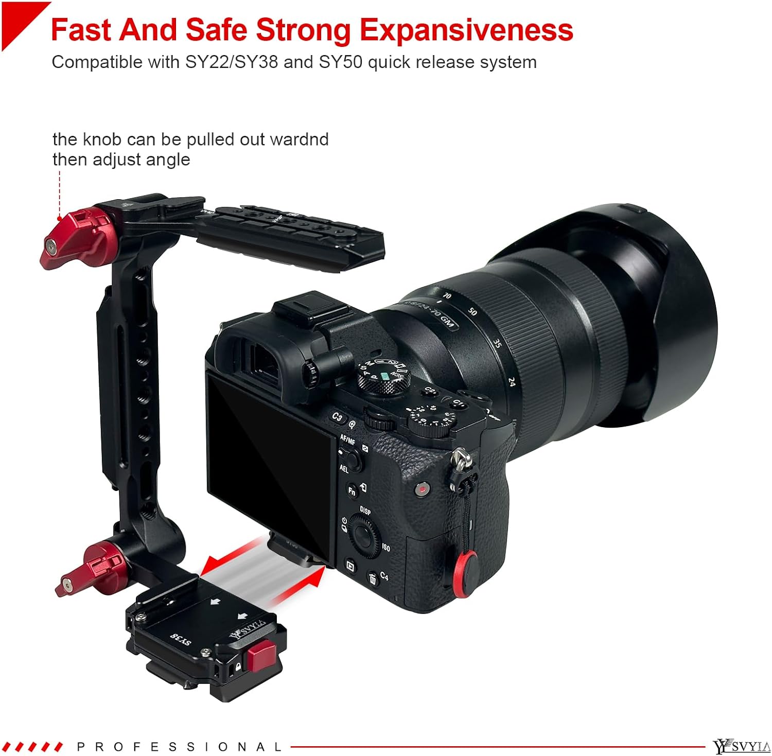 SY38 Camera Quick Release Foldable Half Cage,Camera Cage Compatible with SY22 SY38 SY50 Quick Release System,Compatible Arca and 38mm 50mm Bayonet and Tripod on The Market,V3802