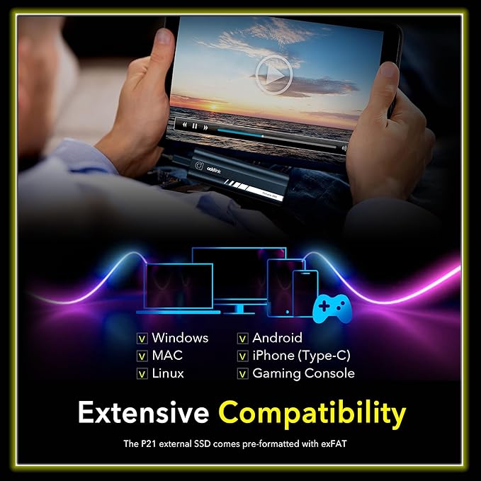 Addlink P21 2TB Portable External SSD, Up to 2,000MB/s Read, USB 3.2 Gen 2x2, Lightweight Storage for Photography, Video, Gaming and Fast backups, for PC Laptop Mac Windows Linux Android PS4 PS5