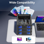 Hybrid 2*2.5/3.5" SATA HDD/SSD(Support RAID 1/0/JBOD/NORMAL)+3* M / B+M Key M.2 NVMe Enclosure with Fan, USB A/C 3.2 Gen 2, Hard Drive Enclosure Support 68TB(2*22TB HDD+3*8TB 2230/42/60/80/110 SSDs)