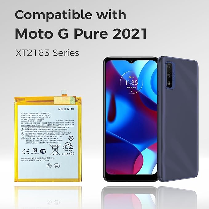 New NT40 Cellphone Battery Compatible with Moto G Pure 2021 XT2163 Series, with Instruction & DIY Toolkit