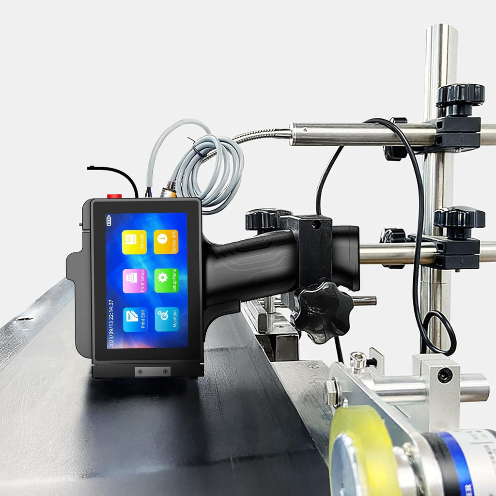 TIJ800P Handheld Inkjet Printer 1 inch Portable Handheld Printer Gun 5 Inch Screen Quick Drying Inkjet Coding Machine for Batch Number/Date/Barcode/QR Code/Logo etc