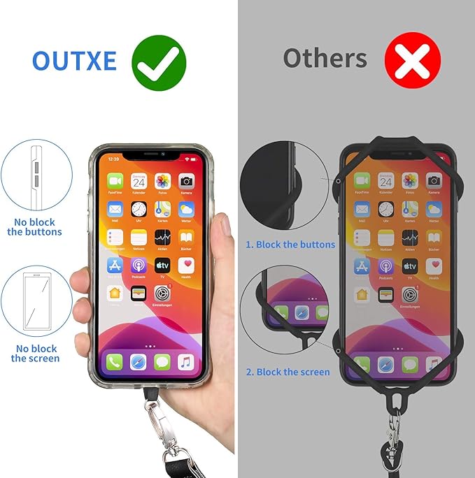 OUTXE Phone Lanyard 2 Packs - 2× Adjustable Neck Strap, 4× Phone Patches- Purple
