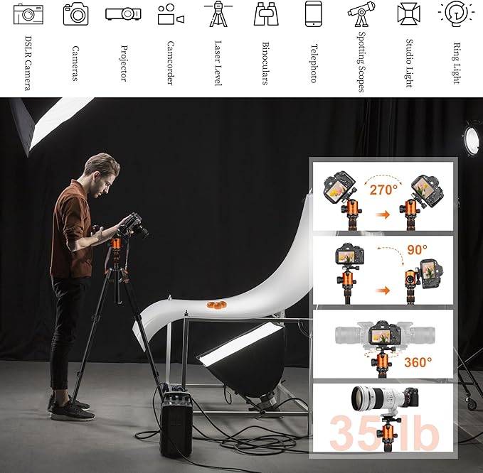 JOILCAN Tripod for Camera, 81" Aluminum Camera Tripod, 83" DSLR Tripods & Monopods, Heavy Duty Travel Tripod for Binoculars Spotting Scope Telescope, Professional Complete Tripod Units, Payload 35lb