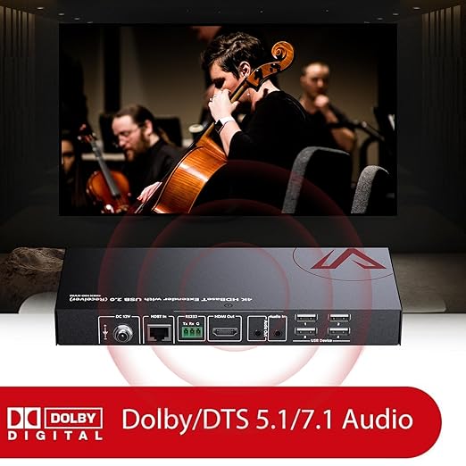 AV Access HDMI USB Extender(HDBaseT) KVM, 100m/330ft 4K 60Hz 1080p 120Hz Over Cat5e/6/6a/7, 4 Ports USB2.0, No Signal Loss and Latency, RS232, POE, Independent EDID Management (4KEX100-KVM)