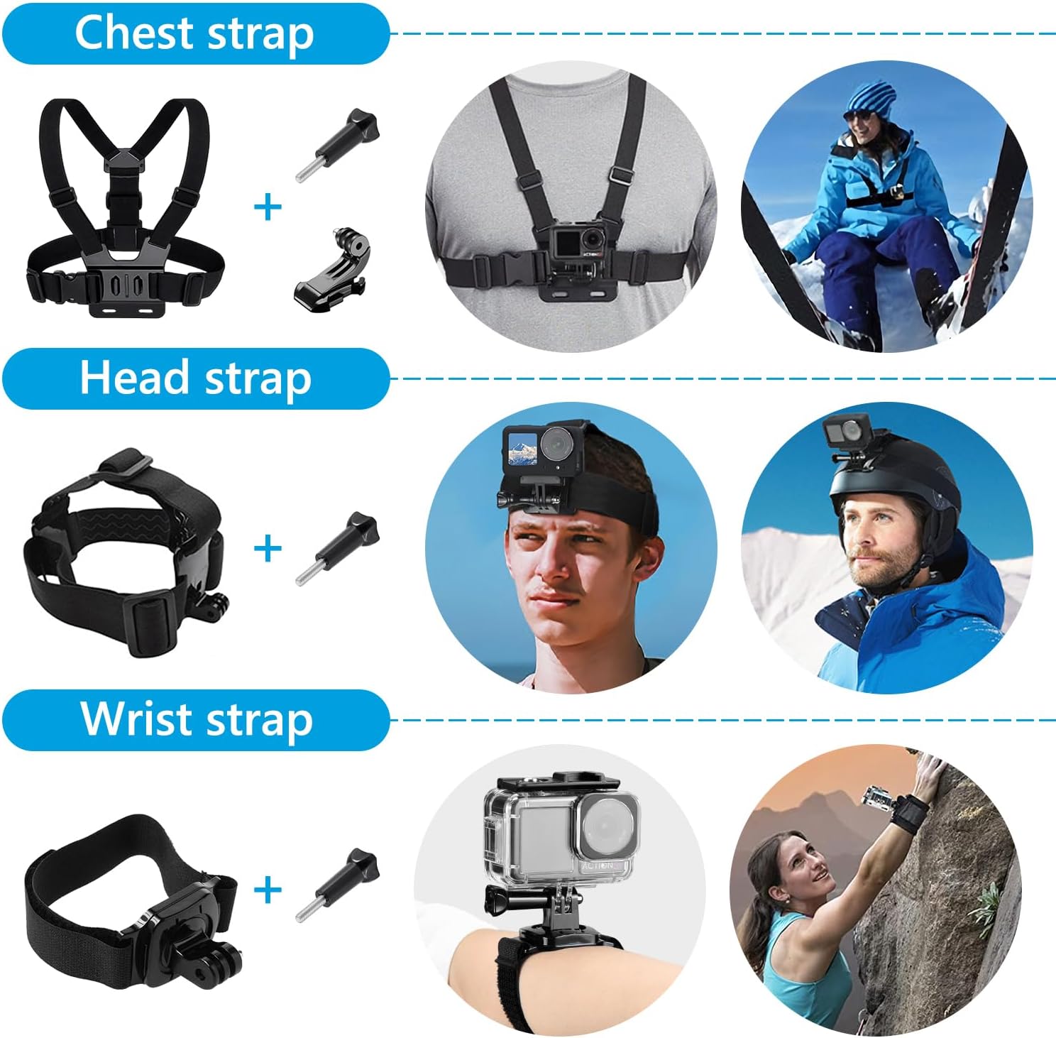 Accessories Kit for DJI Osmo Action 5 Pro/4/3 Black, SGIP Waterproof Protective Cover Housing Bike Mount Selfie Stick, Accessory Set