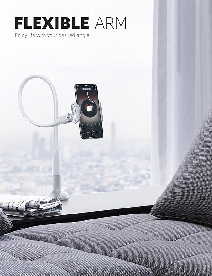 Lamicall Phone Holder, Gooseneck Mount, Compatible with 4-7'' Smartphones and Desktops, Adjustable Arm and Non-Slip Base, Easy to Install and Use