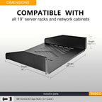 RIVECO 2U Server Rack Shelves for 19" Network Cabinet, Rack Mount Vented Cantilever Trays for Deep IT & Audio Equipment, 18" Depth, 2 PCS Black