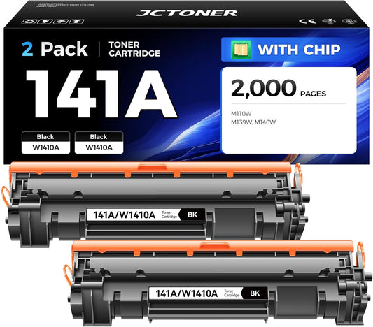 141A W1410A Toner Cartridge Black 2-Pack (with chip) High Yield Replacement for HP 141A W1410A 141X W1410X Toner Cartridges Compatible with HP Laser Jet Pro M110w MFP M139w M140w Series Printer Ink