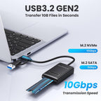 CY USB 3.0 USB-C Type-C Type-A to NVME M-Key M.2 NGFF SATA SSD Docking Horizontal External Cable Enclosure RTL9210B Chipset