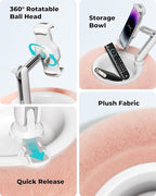 Viozon Tablet Stand Pillow, Compatible with 4.7"-13" Phone/Tablet, iPad, iPhone, Samsung, Google, Kindle, 360°Adjustable Phone Holder for Bed with Soft Plush Fabric, and Detachable Bowl, Pink