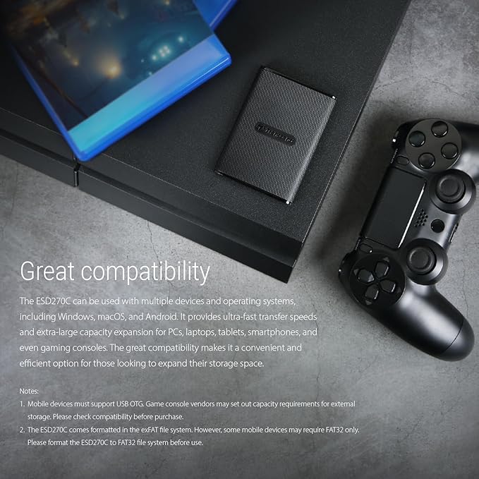 Transcend 1TB External SSD for iPhone/iPad/Mac/Windows/Android, PC/Laptop/Tablet/TV/Game Console, Portable Solid State Drive with One Touch Back up, One-Time Password Unlock, Type-A&Type-C Cables