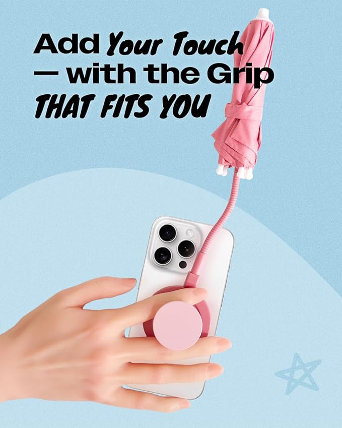 3 in 1 Magnetic Umbrella Sunshade Collapsible Expandable Phone Grip & Stand - Elegant Magsafe Compatible Phone Holder for Secure Grip and Hands-Free Viewing (Pink)