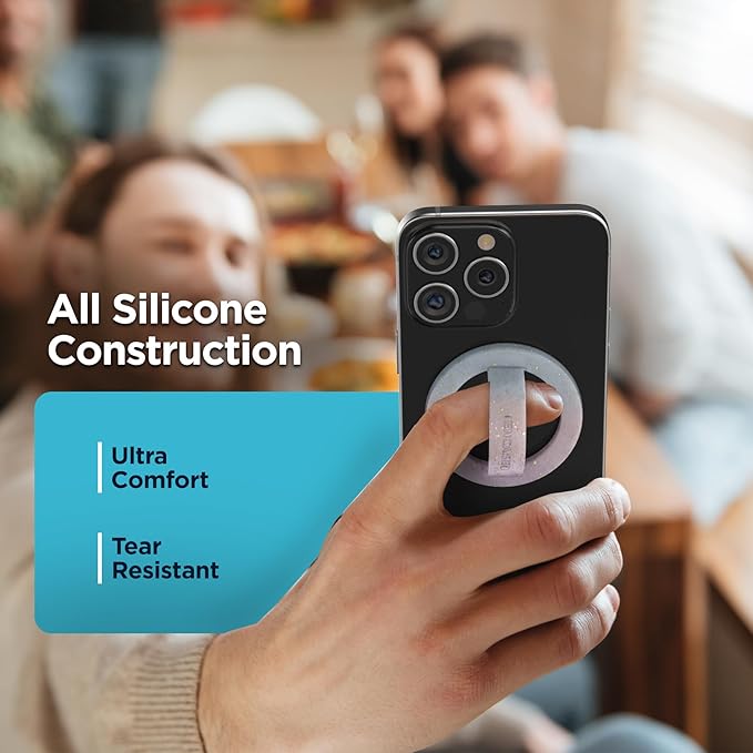 2-Pack Magnetic Phone Grip Holders Compatible with MagSafe, Soft-Touch Silicone Finger Loops for iPhone, Comfortable and Secure Fit (Clear Sparkle & Gradient Dream)