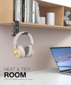 New Foldable Headphone Stand Hanger Holder Aluminum Headset Soundbar Stand Clamp Hook Under Desk Space Save Mount, Universal Fit Gaming Headphones, Black