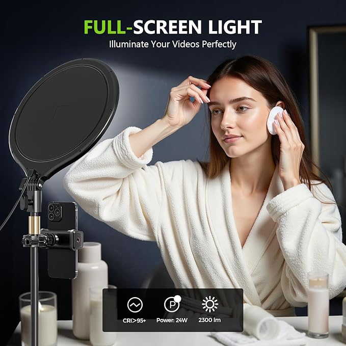 Aureday 10.5” Dimmable Desktop Ring Light with Stand and Phone Holder, 24W Full-Screen LED Ring Light for Desk, Video Conference Lighting for Laptop, Zoom Lighting for Computer, Live Stream, TikTok