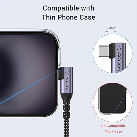 100W Short USB C Cable 3.1 Right Angle [1.5FT 2 Packs], 5A Fast Charging, 10GBbps High Speed Data E-Marker Chip Cords, 4K@60Hz Video Display