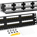 AMPCOM Premium Series CAT6 48 Ports Patch Panel, Rack Mount - 2U, 19 inch, RJ45 Ethernet 568A 568B, 15u Gold Plated, with Rear Cable Support Bar