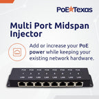 PoE Texas 8 Port Injector - 10/100 Passive Power Over Ethernet With 48V 60W UL Power Supply - 802.3af for VoIP Phones, WiFi Access Points, IP Cameras - Add to A Non-PoE Switch