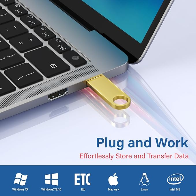 16GB USB Flash Drive 20 Pack, Wooolken Sleek Metal Thumb Drives with Keychains Swivel Memory Stick Pendrive USB 2.0 Jump Zip Drive USB Stick(Gold)