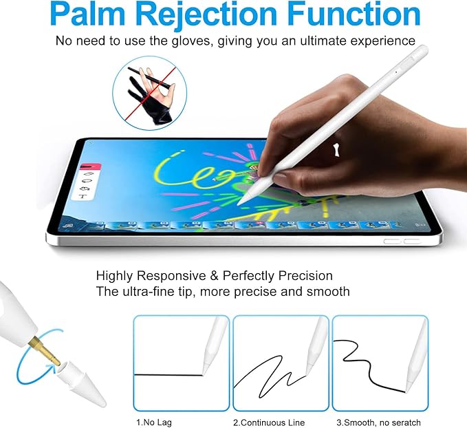Stylus Pen for iPad 2018-2025 with Palm Rejection, Apple Pencil for Pad11th/10th/9th/8th/7th/6th Gen, iPad Pro 11/12.9 inch, New iPad Air 2025 11&13-inch(M3/2) /5th/4th/3th Gen, iPad mini 6th/5th