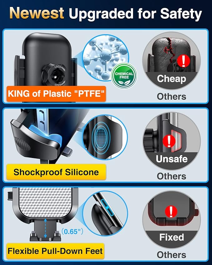 VANMASS 2024【True Military-Grade】 Phone Holders for Your Car 【65 LBS Strongest Suction & Clip】 Ultimate Cell Phone Mount Dashboard Window Vent for iPhone 16 Pro Max 15 14 13 12 Samsung Android Truck