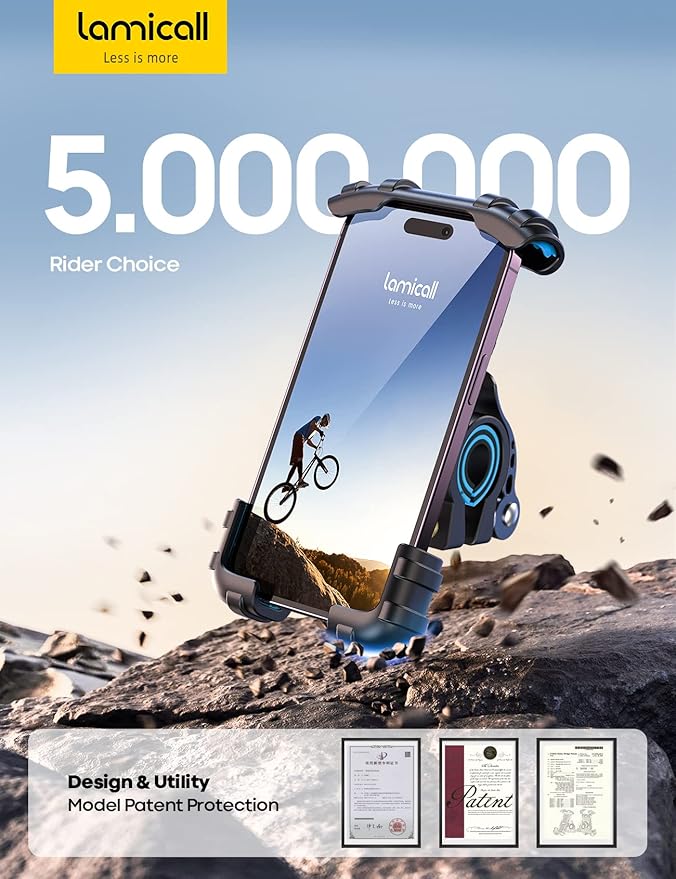 Lamicall Bike Phone Holder, Motorcycle Phone Mount - Motorcycle Handlebar Cell Phone Clamp, Scooter Phone Clip for iPhone 14 Plus/Pro Max, 13 Pro Max, S9, S10 and More 4.7" - 6.8" Smartphones, Blue