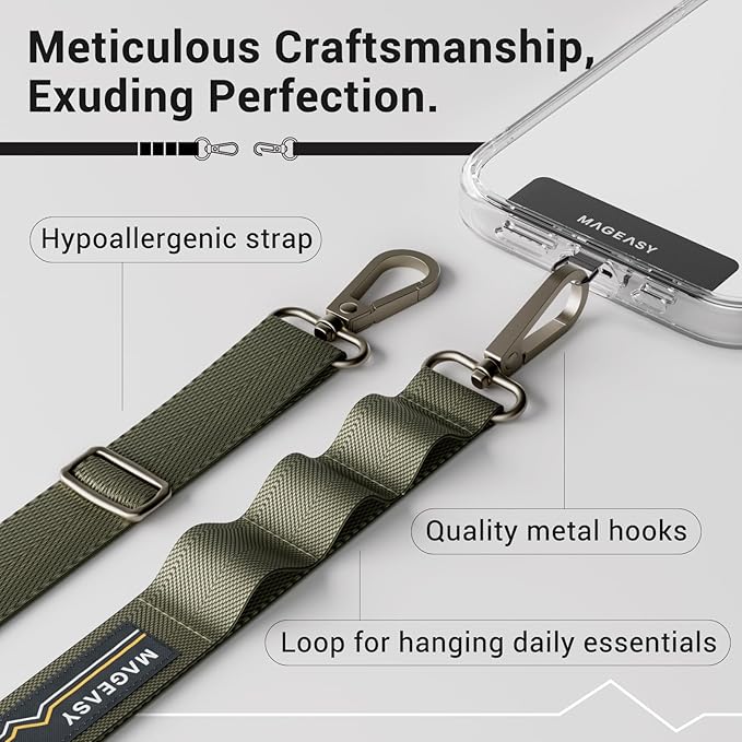 MAGEASY Universal Cell Phone Lanyard Crossbody - Anti-Theft Crossbody Phone Strap for iPhone 16 Pro Max & Most Smartphones, for Men & Women | 20mm (Army Green)