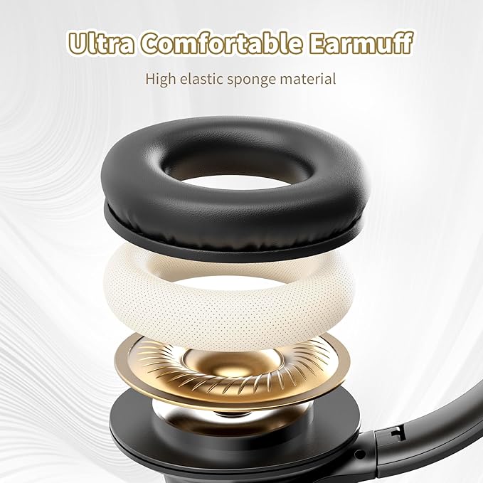 KVIDIO Bluetooth Headphones Over Ear, 65 Hours Playtime Wireless Headphones with Microphone, Foldable Lightweight Headset with Deep Bass, HiFi Stereo Sound Low Latency for Travel Work Cellphone