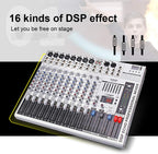 G-MARK GMX1200 DJ Mixer 12 Channel Professional Audio Mixer USB Mixing Console Music Studio 8 Mono 4 Stereo 7 Band EQ 16 Effect Podcast Streaming Audio Interface