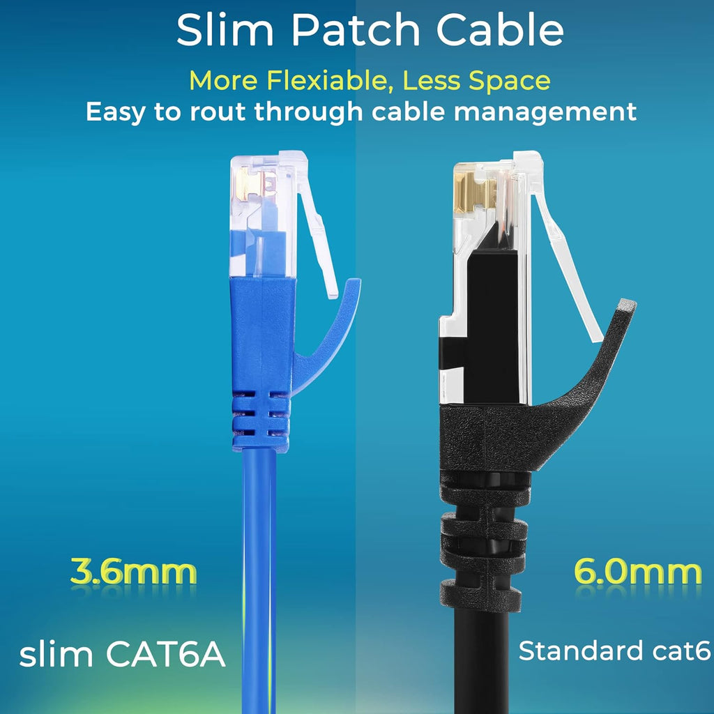 Rapink Patch Cables Cat6a 7ft (24 Pack) Slim, Cat6a Ethernet Patch Cable 10G Support, Snagless Cat 6 Patch Cable for Patch Panel to Switch, Flexiable Cat 6a Ethernet Cable with Gold Plated