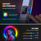 NEEWER RGB2 LED Tube Light Stick with Metal Barndoor, Handle, Touch Bar/APP/2.4G Control, Rechargeable Magnetic Handheld RGB Video Light, 2500K-10000K CRI98+ Dimmable Photography Lighting, 18 Scenes