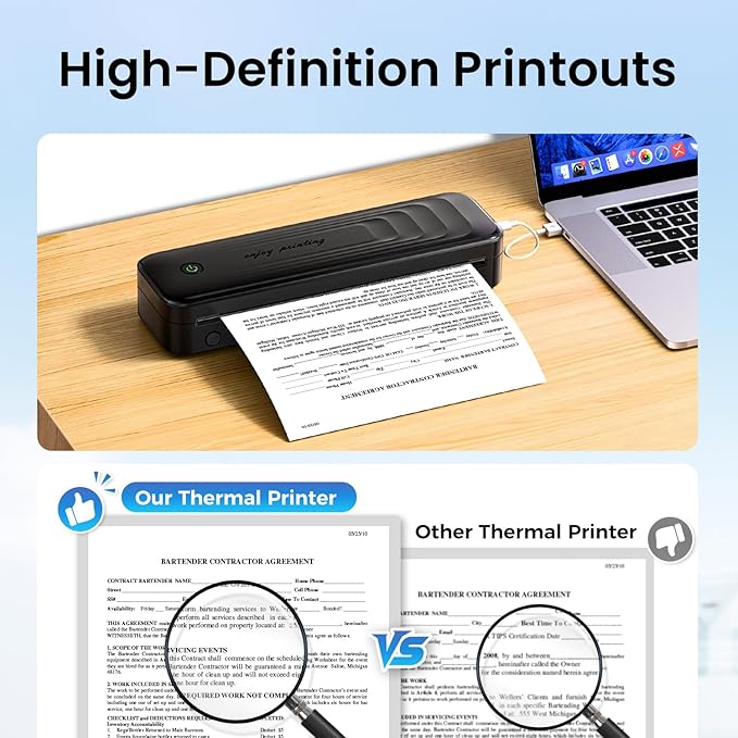 2025 Portable Printers Wireless for Travel, Inkless Thermal Printer Support 8.5" x 11"& A4, Mobile Printers with Carry Case, Bluetooth Portable Printer for Office,Travel,School,Car,Home,Black