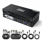 TESmart USB 3.0 HDMI+DP+USB C KVM Switch 3 Monitors 4 Computers 4K@60Hz, 4 Port Triple Monitor KVM Switch Built-in Docking Station, Headset,MST, EDID emulators, Hotkey Switch, Wired Network, Rack-Ears