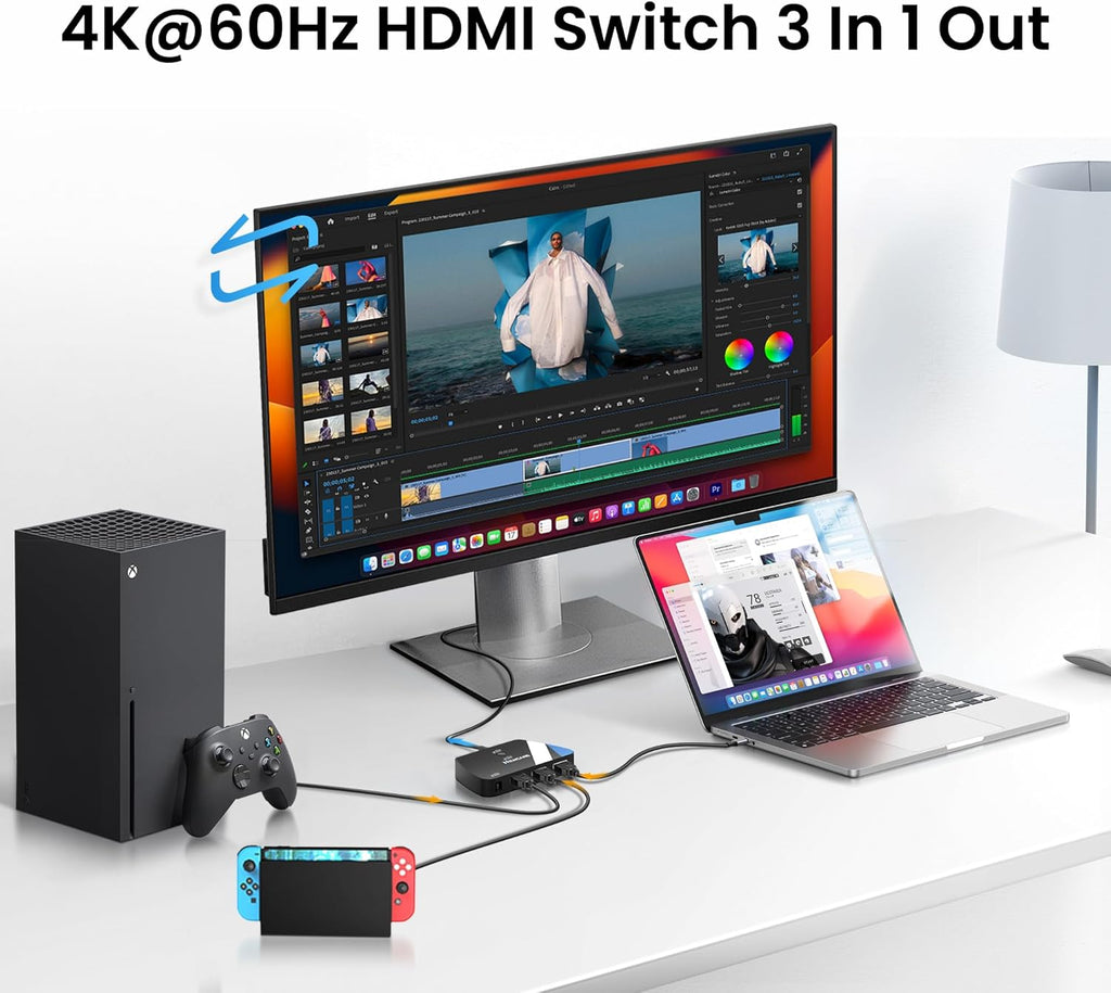 NEWCARE HDMI Switch 3 in 1 Out, 4K@60Hz HDMI Splitter with Remote, HDMI Switcher Support HDCP2.2 Dolby HDR10+ VRR 3D, Compatible with TV PS5/4 Xbox Laptops PC Projector Blu-ray Player